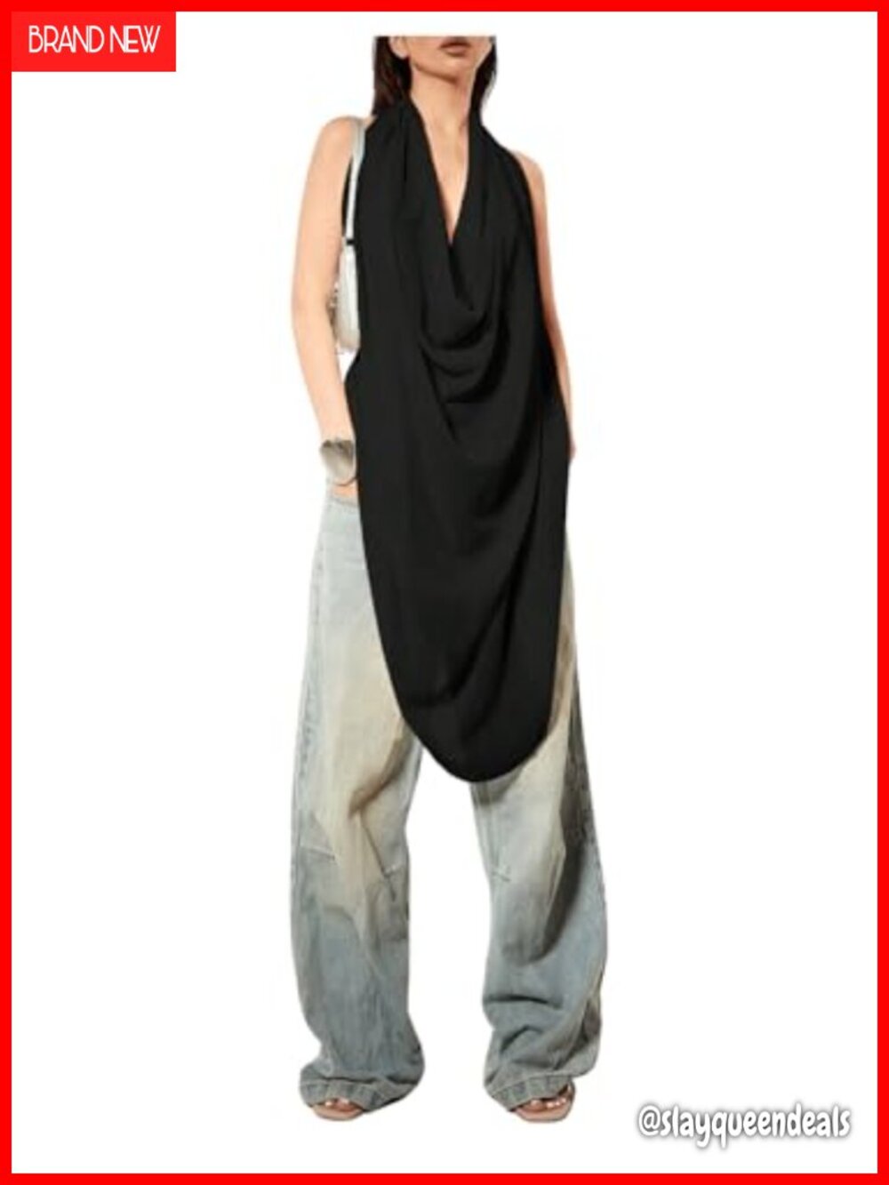 Women's Cowl Neck Backless Halter Top Sleeveless Draped Tank Top